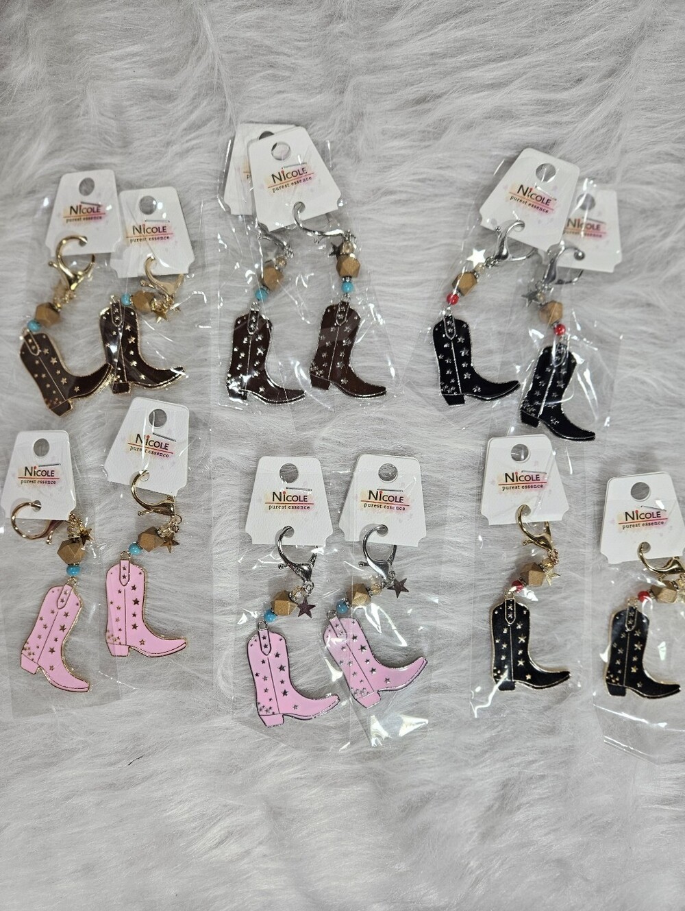 NWT Nicole Cowboy Boot Keychain Set - Pink, Black, Brown Sold Individually.